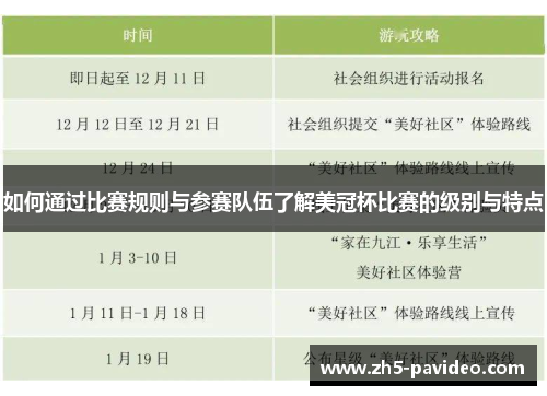 如何通过比赛规则与参赛队伍了解美冠杯比赛的级别与特点
